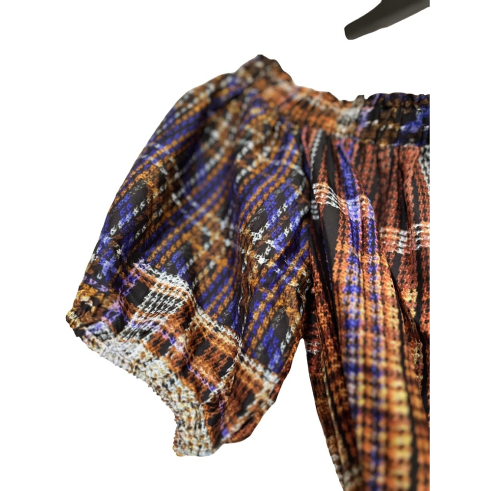 EUC Women's Cato Blouse Top Size L Brown Blue Plaid - Picture 4 of 7